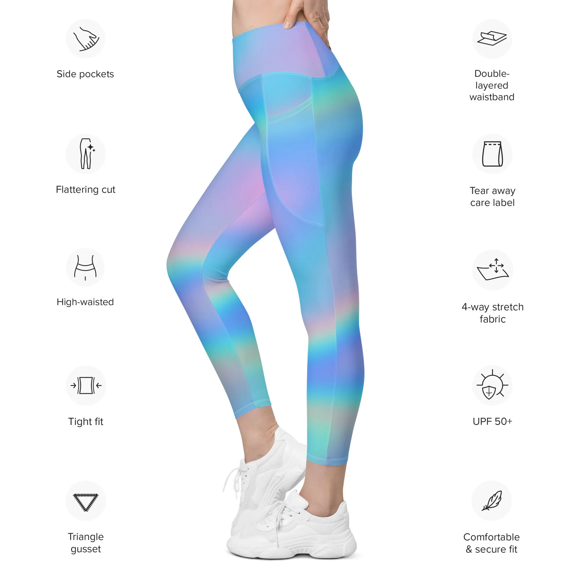 FYD High Rise Recycled Leggings with pockets in Iridescent Blue