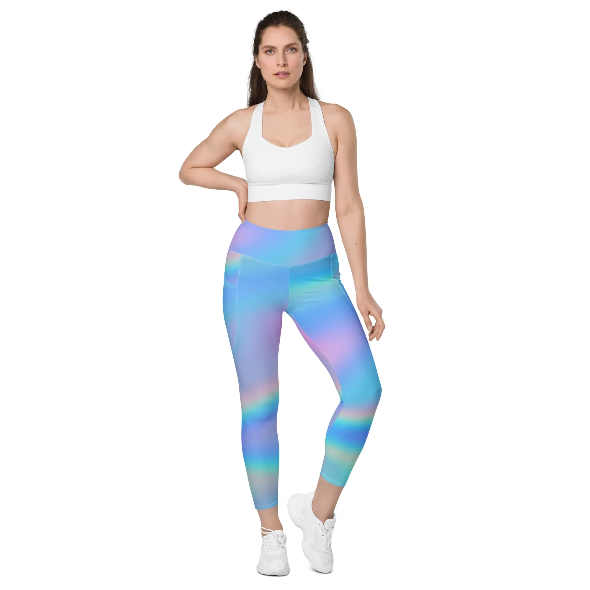 FYD High Rise Recycled Leggings with pockets in Iridescent Blue