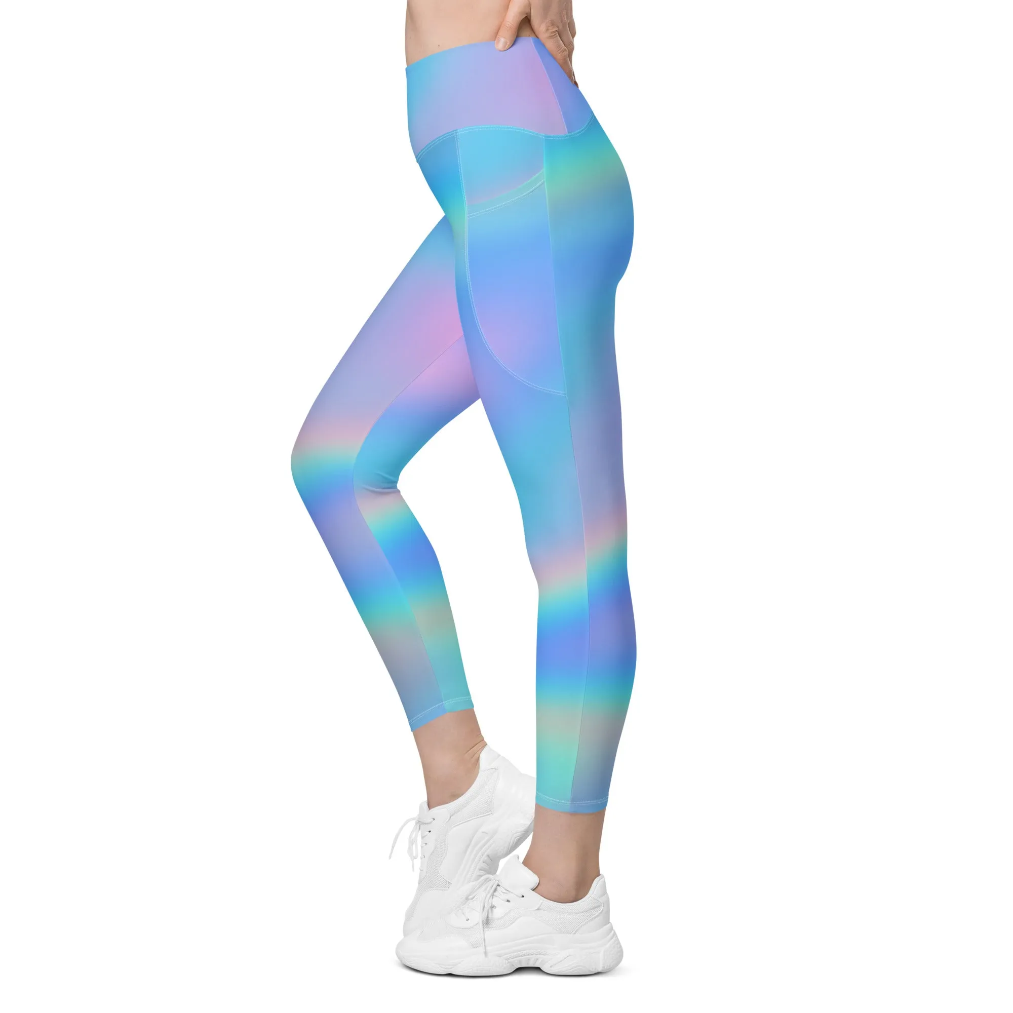 FYD High Rise Recycled Leggings with pockets in Iridescent Blue