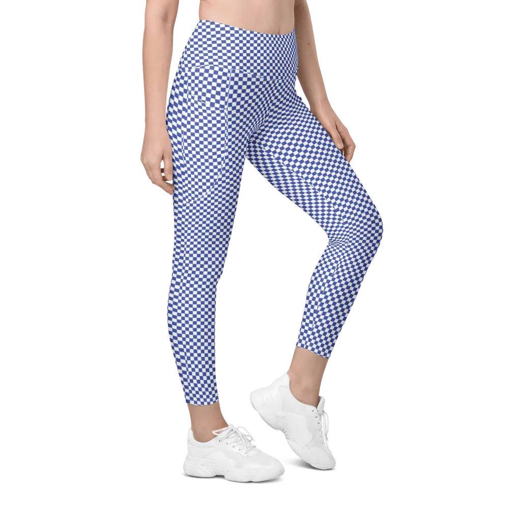 FYD size inclusive Leggings with pockets in blue & white check print also in pink
