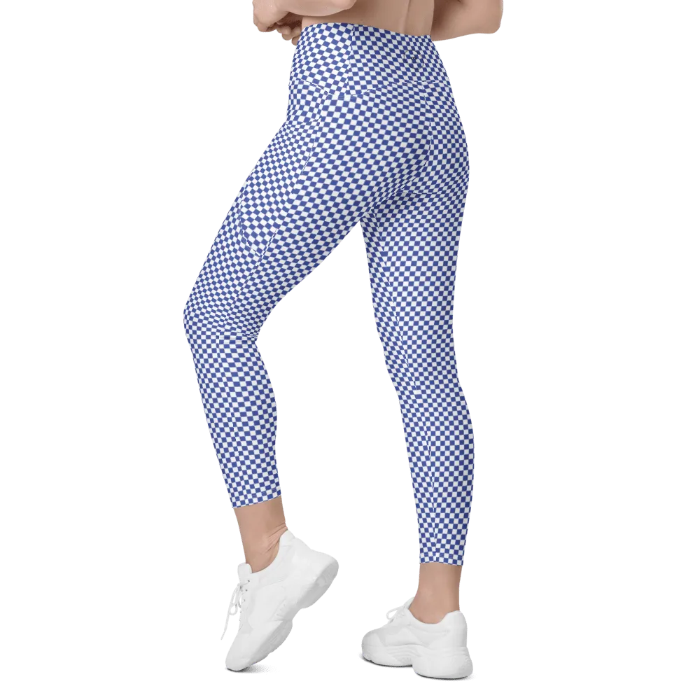 FYD size inclusive Leggings with pockets in blue & white check print also in pink