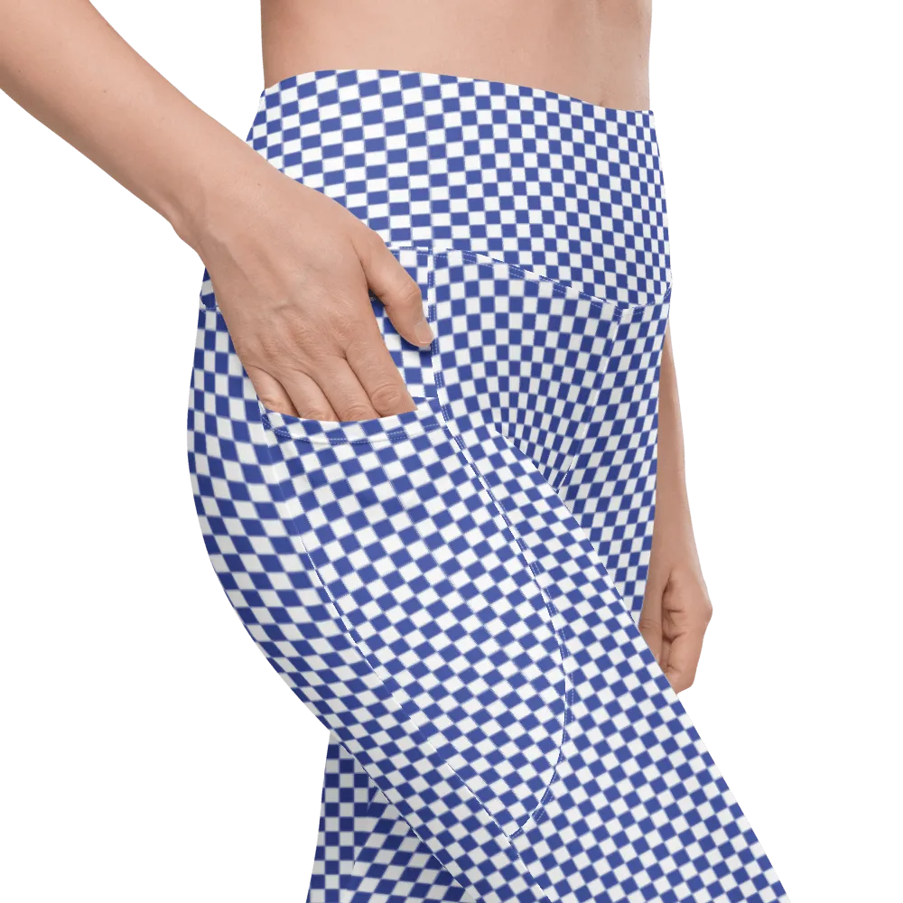 FYD size inclusive Leggings with pockets in blue & white check print also in pink
