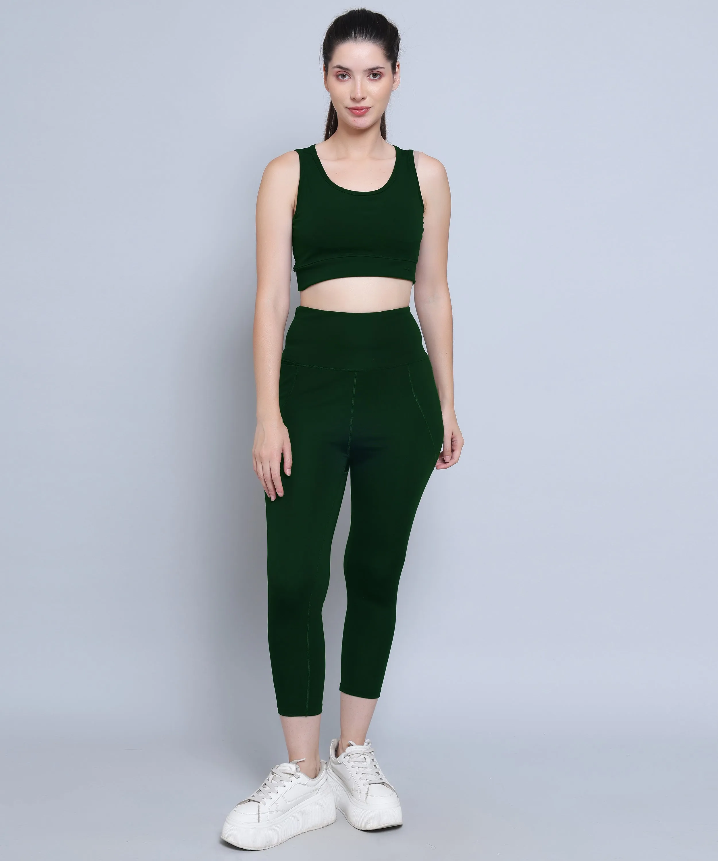 Megaska Dry Fit Active Gym Leggings with Pockets for Women, High Waisted Tummy Control Workout Yoga Track Pants (2 Pack Combo)_Black-BottleGreen