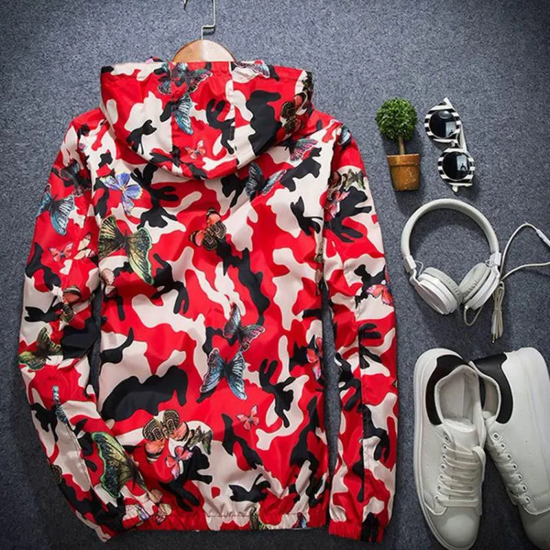 Men's Autumn Casual Hooded Windbreaker With Print