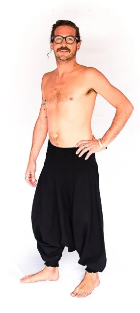 Men's Low Cut Harem Pants in Black