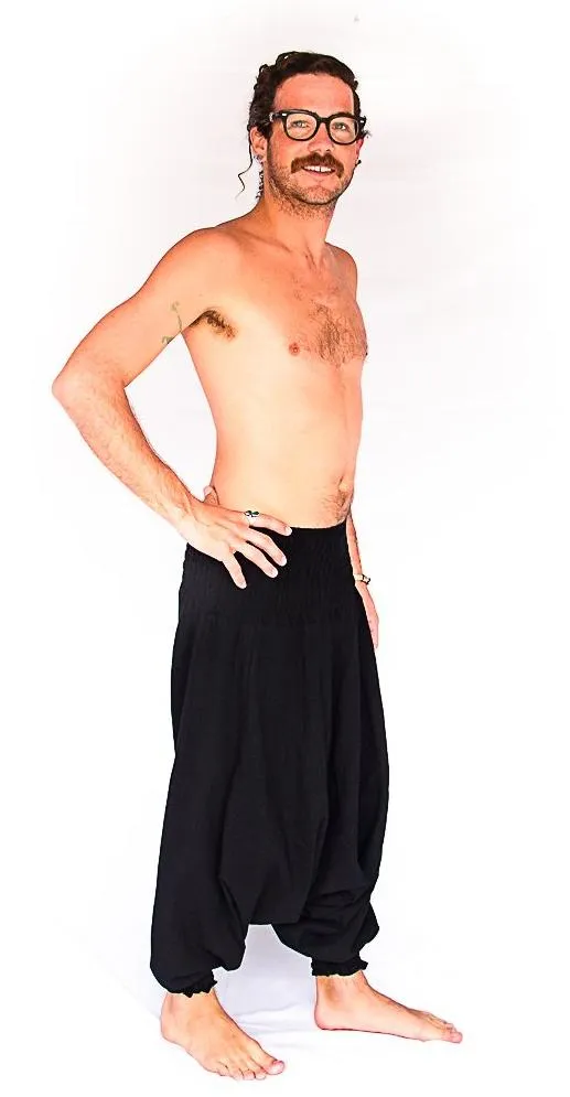 Men's Low Cut Harem Pants in Black