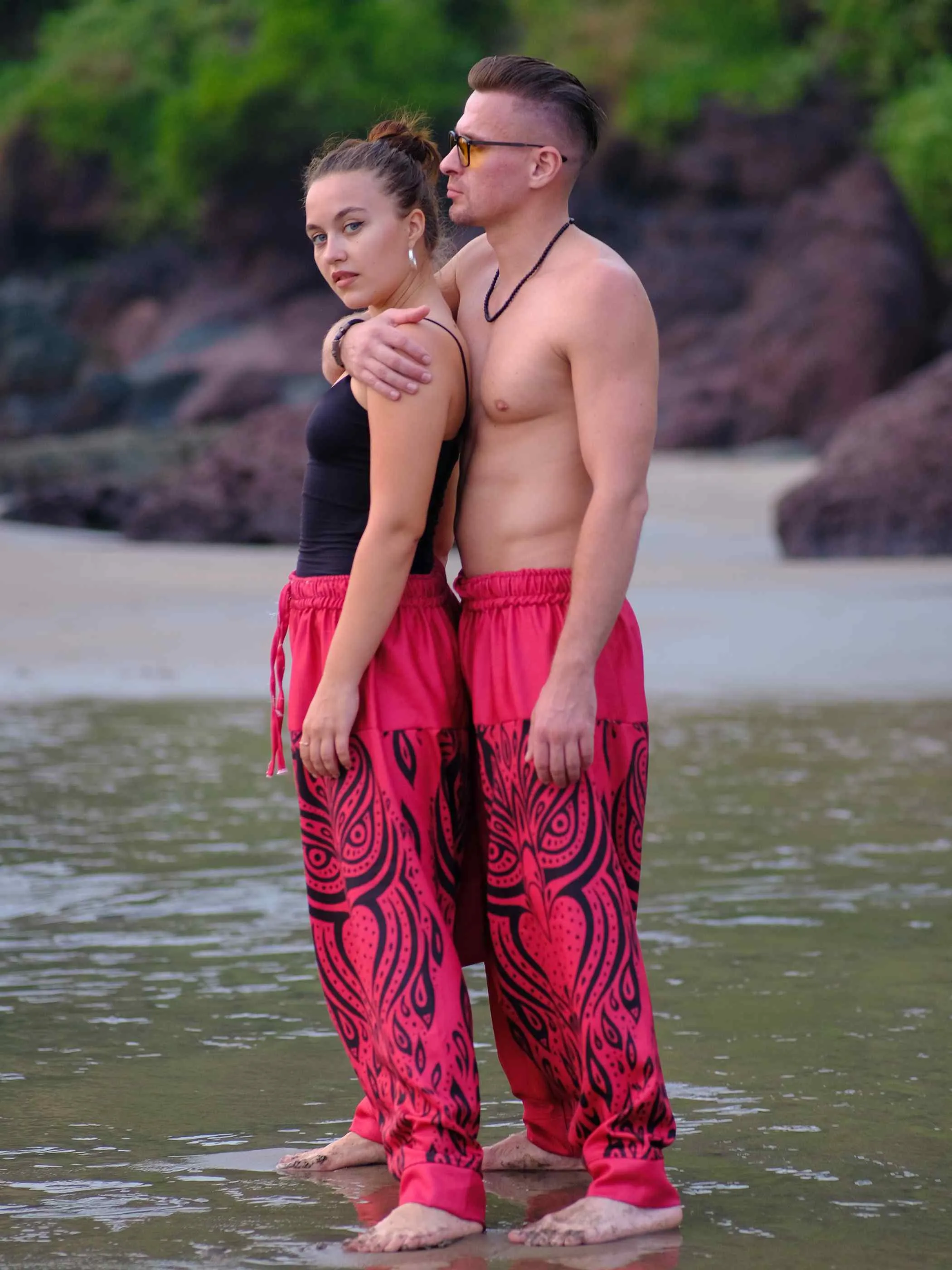 Men's Red Owl Bohemian Hippy Balloon Harem Pants For Travel Dance Yoga