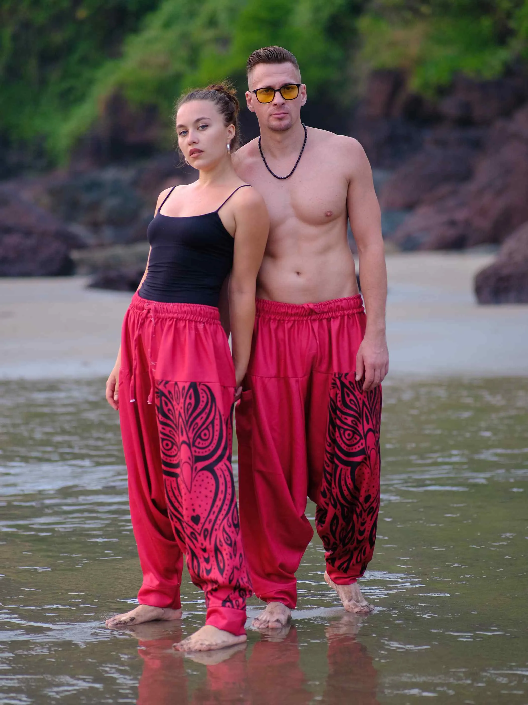 Men's Red Owl Bohemian Hippy Balloon Harem Pants For Travel Dance Yoga