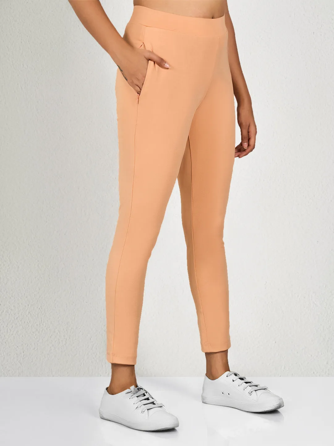 Peach Solid MS Yoga Pants