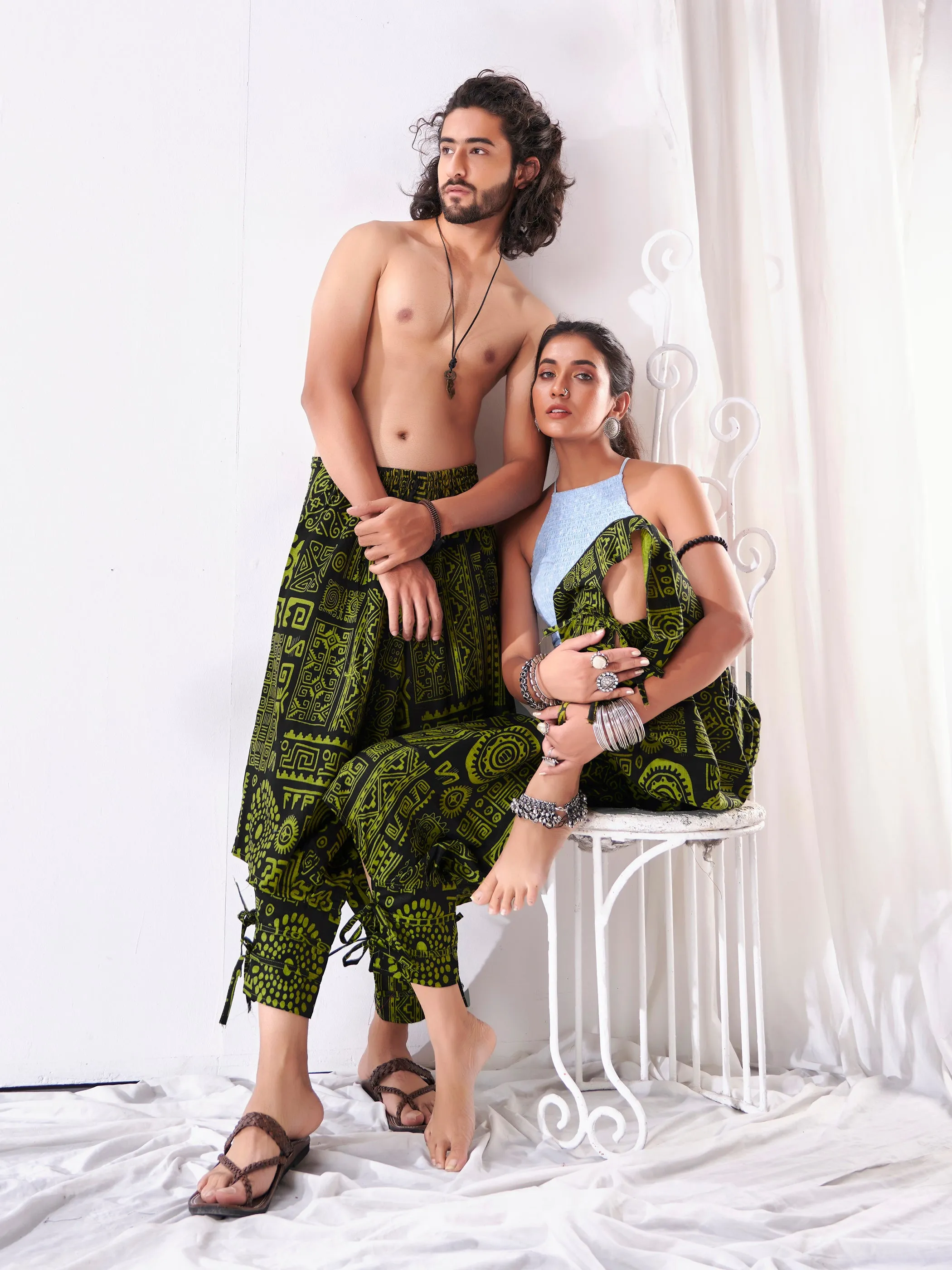 Women's Arabic Neon Green Boho Baggy Harem Track Pant