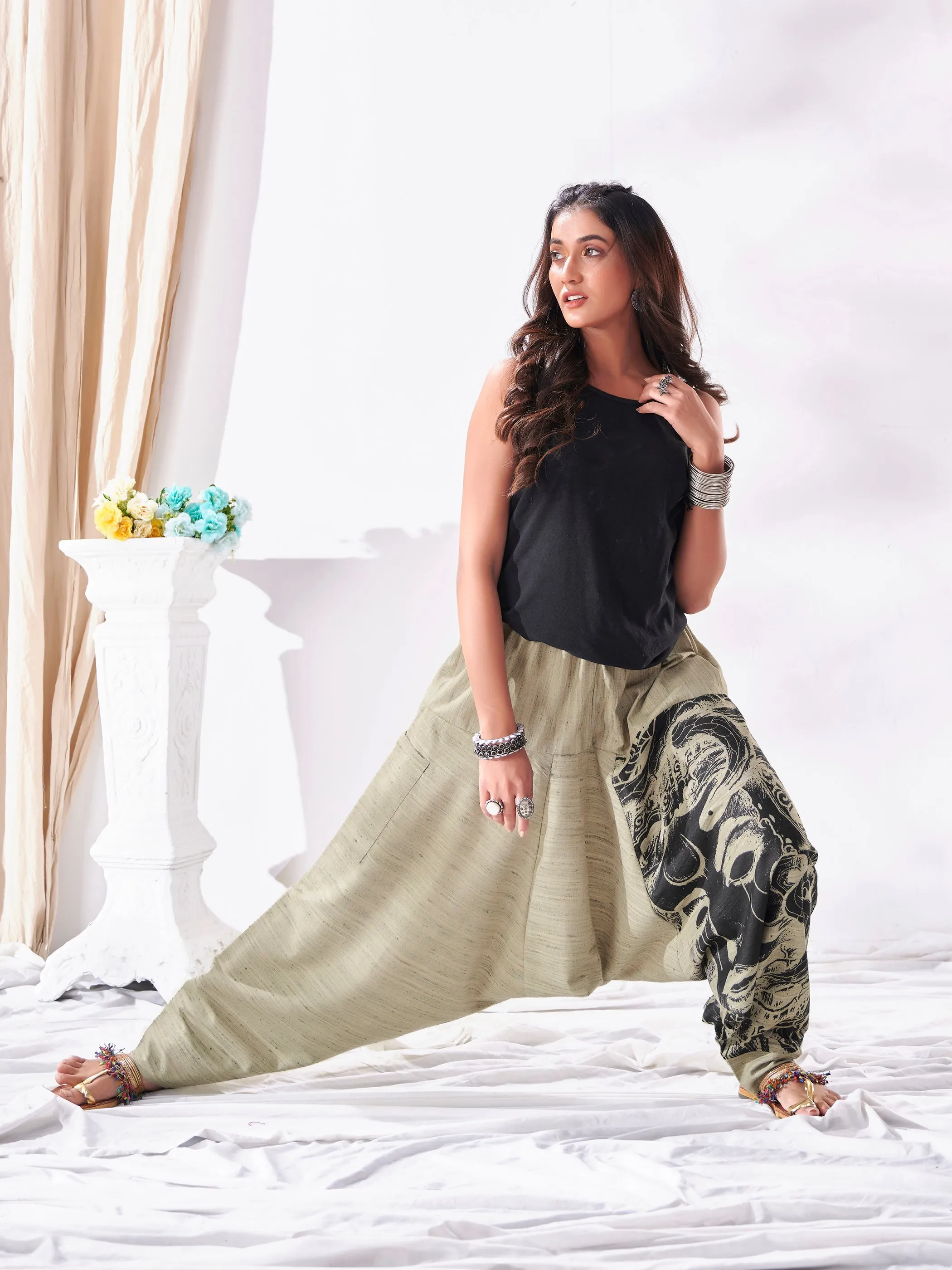 Women's Unique Khaki Hippie Boho Harem Pant For Yoga Dance Travel Track Pant